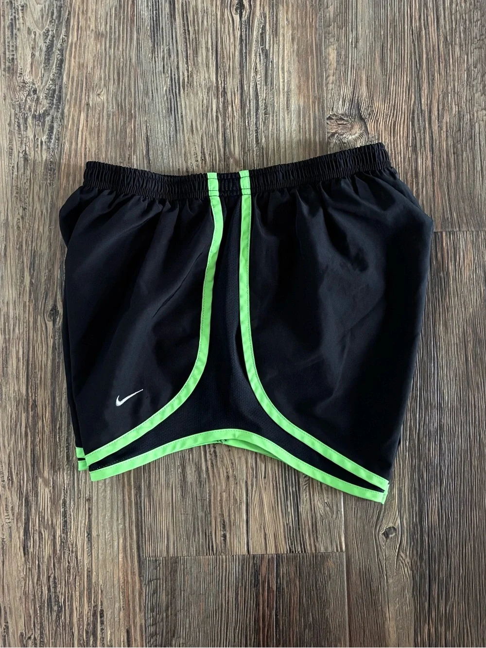Nike Dri-Fit Athletic Shorts Womens S Black Neon Green Lined Running Gym Workout